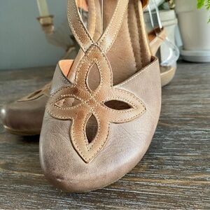 Jafa Boho Leather Handmade Strappy Sandals Flats Womens 38 7.5 Tan Grey Brown